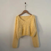 Voguable Autumn Winter Pullover Furry Sweater Tops Women V-Neck Korean Modis Ladies Cropped Sweaters Long Sleeve Loose Woman Sweater voguable