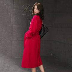 Winter Fashion Faux Woolen Coats Women Korean Elegant Solid Thick Belt Long Jacket Y2K Ladies Loose All Match Blends Outwear New voguable