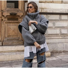 Women Solid Knit Turtlrneck Sweater Casual Oversize Lantern Long Sleeve Thick Warm Pullover New Autumn Winter Loose Top Knitwear voguable
