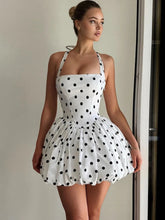 Halter Print Polka Dot Mini Dress Women Fashion Off-shoulder Sleeveless Backless High Waist A-line Club Party Dress voguable