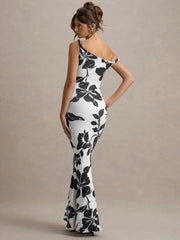 Leopard Print Incline Shoulder Sexy Maxi Dress Women Fashion Irregular Sleeveless Backless Club Party Long Dress voguable