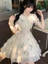 Voguable Printed Sweet Women Dress Cute Bow Peter Pan Collar Elegant Mini Dress Summer Korean Casual Lace Up Female Fashion Vestidos New voguable