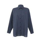 Voguable Women's Autumn New Korean Style with Vertical Striped Shirt Loose Versatile voguable