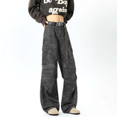 Marbling Cargo Jeans Pants New American Mainstream Hip Hop Skateboard Men Women Streetwear Gothic High Street Super Loose Jeans