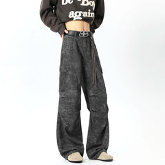 Marbling Cargo Jeans Pants New American Mainstream Hip Hop Skateboard Men Women Streetwear Gothic High Street Super Loose Jeans