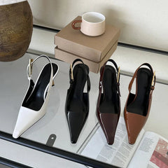 Voguable Street Style Sexy Pointed Toe Metal Buckle Strap Women Pumps Stripper Sandals Slingback High Heels Female Shoes voguable