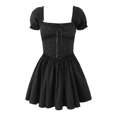 New Women Sexy Off Shoulder White Mini Dress Short Sleeve Low Waist Lace Up Back Sweet Summer Dresses Cotton Robe voguable