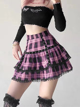 Mall Goth Gothic Lace Ruffle Mini Skirts Womens Harajuku Fairy Grunge Pink Plaid Pleated Skirt Japanese Lolita Streetwear voguable