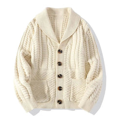 Korean Version Retro Hand-woven Twisted Twisted Sweater Men's Spring Autumn Thickened Sweater Lapel Cardigan Trendy Jacket Chic voguable