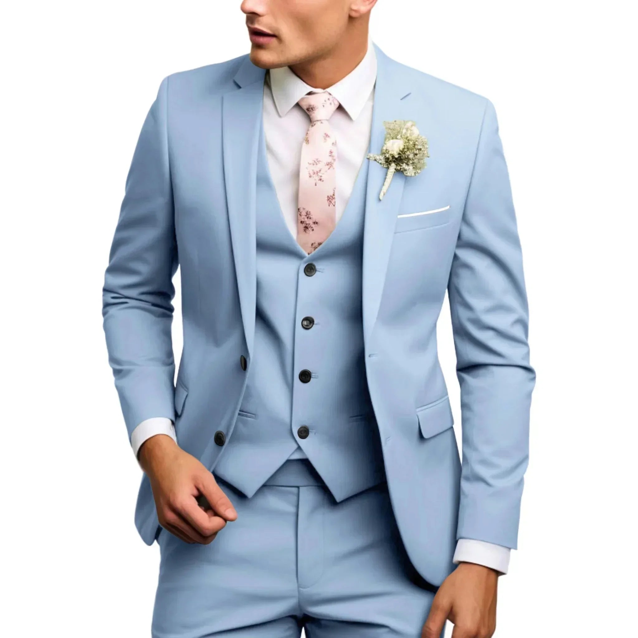 Voguable Casual Men's Suits Slim Regular Fit 3 Piece Elegant Tuxedos Notch Lapel Blazer Vest Pants for Evening Party Formal Wedding voguable