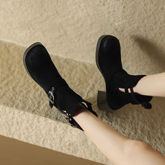 Autumn Winter New Women Ankle Boots Thick High Heels Cow Suede Genuine Leather Shoes Woman Side Office Lady Retro Boots voguable