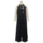 Voguable Two Piece Women Pant Sets Summer Fashion Irregular Long Tassel Sexy Halter Backless Hollow Out Tops and Wide Leg Pants Suit voguable