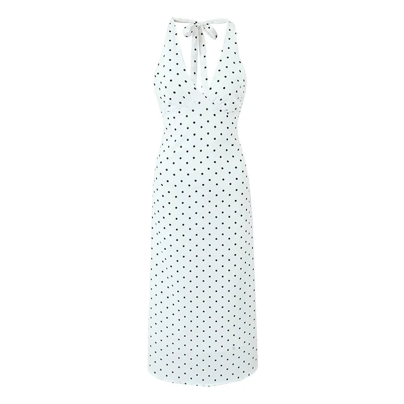 Vintage Polka Dot Halter Dresses Women Sexy Backless A-line Holiday Party Dress Summer Robe