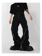 American Trendy Brand Men Black Zipper Design Slit Slightly Flared Pants Vertical Feeling Straight Casual Pants Retro Trousers gotmes-shop