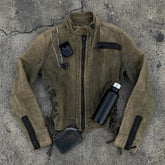 Voguable Y2K Vintage Brown Biker Jacket Women Lace Up Side Slim Fit Stand Collar Short Moto Coat Grunge Streetwear voguable