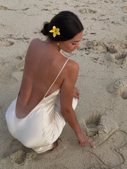 Elegant Backless Satin Women Long Dress Sexy Sleeveless U-neck Slim White Maxi Dresses 2024 Summer Female Beach Party Robes voguable