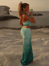 Gradient 2 Piece Set Women Starfish Swing Collar Halter Backless Tops+Sash Skirts Beach Vacation Midnight Clubwear voguable