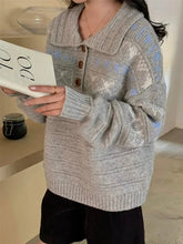 Retro Women Print Sweater Casual Korean Lazy Wind Sweet Knitted Jumpers Fall Winter Lady Long Sleeve Vintage Soft Pullover voguable