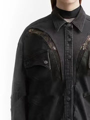 Fashion Women's Coat Loose Lapel Single Breasted Full Sleeve Lace Splited Solid Color Denim Jackets Summer New voguable