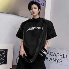 Voguable Stylish Street Letter Splicing Design Short Sleeve Tops Men's Personality Shoulder Pad Original Handsome T Shirts voguable