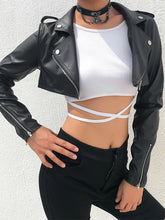 Voguable Black PU Leather Crop Jacket Street Wear Punk Style Women Coats Long Sleeve Turn-Down Zipper Short Jacket Fashion voguable
