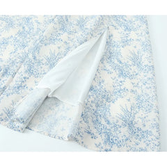 Sexy Elegant Women French Floral Print Sling Midi Dresses Front Slit Lacing Up Back Female A-line Summer Dress Holiday