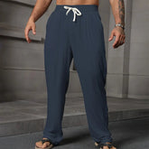 Voguable Men's Cotton Linen Pants Summer Solid Color Breathable Linen Trousers Men Casual Elastic Waist Casual Pants Harajuku Trous Man voguable