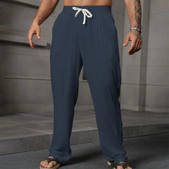 Voguable Men's Cotton Linen Pants Summer Solid Color Breathable Linen Trousers Men Casual Elastic Waist Casual Pants Harajuku Trous Man voguable