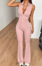 Voguable Spring/Summer New Women's Fashion Casual Sports Style Zipper Tank Top Wide Leg Pants Set voguable