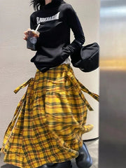 Vintage Plaid Skirt Women Y2k Japanese Style Long Skirt Harajuku Streetwear Fashion Retro A-line Midi Skirts Aesthetics voguable