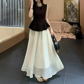 Summer 2025 New Hepburn Style Women's Heavy Embellished Top And Skirt Set with Pearlescent Fabric Elegant And High-End Feeling voguable