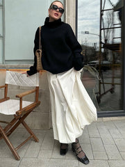 TARUXY Silk Satin White Maxi Skirt Long Ruffled Pleated Skirts Elegant Lantern Pants A-Line Silk Long Skirts For Women 2023 New voguable