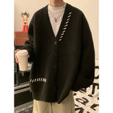 Striped Plush V-neck Sweater Men's Loose Casual Brushed Knit Trendy Couple Versatile Comfortable Harajuku High Street Cardigan gotmes-shop