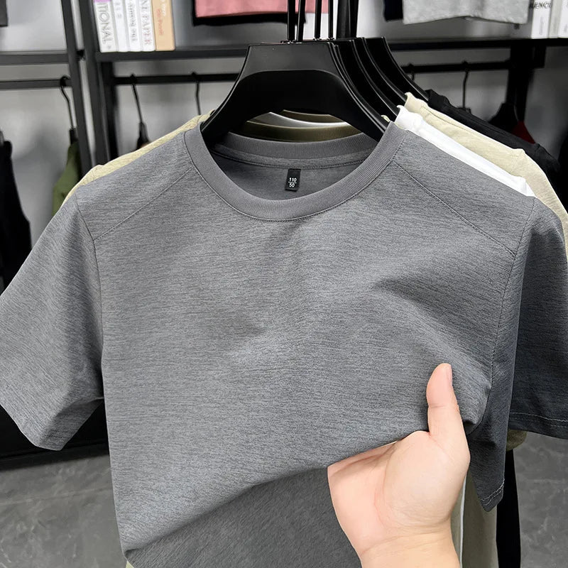 Men's Short Sleeve Tee New Summer Solid Round Neck T Shirt Men Breathable Outdoor Sport Sweatshirt High Street Unisex Tops voguable