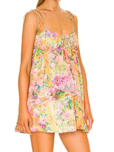 Voguable Bow Ruched Bra Corset Style Flower Print Spaghetti Strap Mini Dress Women Backless Skater Lacing Up Sling Robe Holiday Dresses voguable