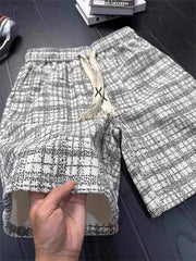 Voguable Summer Fashion Men's Plaid Dyed Shorts Sporty American Style Beach Five-Quarter Length Loose Fit Teenage Casual Polyester Fiber voguable