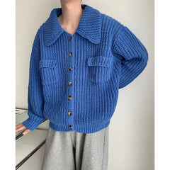 Voguable Winter Thick Cardigan Sweater Men Warm Fashion Short Sweater Coat Men Korean Loose Lapel Sweater Cardigan Men Jumper Clothes voguable