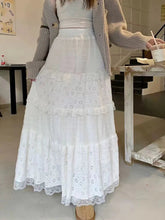 Elegant Lace Splicing Midi Skirt for Women Y2K Summer High Waist Chic Hollow Out A Line Skirts Korean Solid All-Match Long Skirt voguable