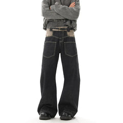 Hip Hop Patchwork Straight Jeans Black High Street Pocket Pants Japanese Harajuku Fashion Casual Loose Mopping Wide-leg Jeans