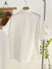 Fashion Casual White Shirt Women Sweet Flare Sleeve Cute Blouse Loose Preppy Style Female Summer Chic Simple All Match Tops voguable