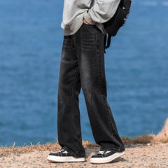 Men Straight Leg Jeans Washed Vintage Retro Patchwork Design Denim Pants Streetwear Classic Comfort Fit Distressed Style voguable