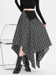 Y2K Streetwear Plaid Long Skirt Women High Waist Retro Hip Hop Irregular Skirt Fall Casual American Gothic Female Long Skirts voguable