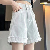 Voguable Black Denim Shorts for Women in Summer Thin A-line High Waist Loose and Slim Small Edges voguable