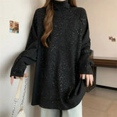 Voguable Big Size Winter Office Lady Bottoming T-Shirts Turtleneck Women Winter New Loose Warm Bright Silk Long Sleeve Knit Pullover Tops voguable
