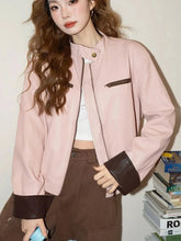 Pink Vintage Biker Pu Jacket Women Long Sleeve American Casual Y2K Coat Fall Winter Moto Female O Neck Streetwear Retro Top voguable