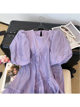 Voguable Summer Women's Purple Short Bubble Sleeve Round Neck Elegant Dresses Spring Casual Loose Mini Dresses Ladies Clothing voguable