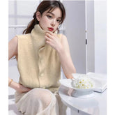 Button Up Sweater Vest for Women Soft Comfy High Neck Sleeveless Knit Vest Slouchy Knitwear Female Autumn Winter Casual Outfit voguable