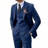 Voguable New Men's Suits Wedding Tuxedo in Brown Tweed 3-Piece Fishbone Smoking Suit with Notched Lapel Business Tweed Aesthetic Tailored voguable
