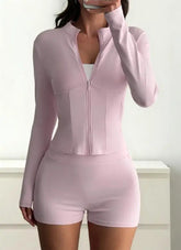 Voguable Autumn/Winter New Women's Fashion Casual Yoga Sports Style Zipper Jacket Shorts Set Women's Clothing voguable