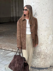 Women Autumn Fashion Solid Lapel Single Breasted Jacket Casual Long Sleeve Spliced Pocket Coat 2024 New Lady High Streetwear voguable